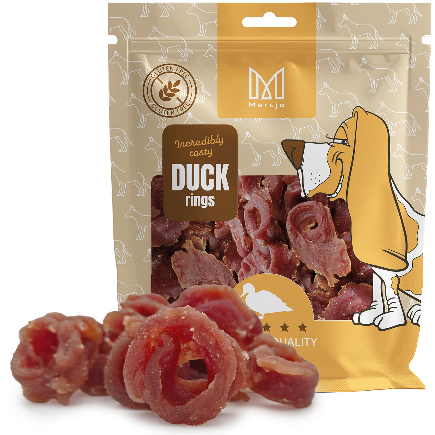 Pochoutka pro psy - Mersjo měkké sušené kachní kroužky 500g