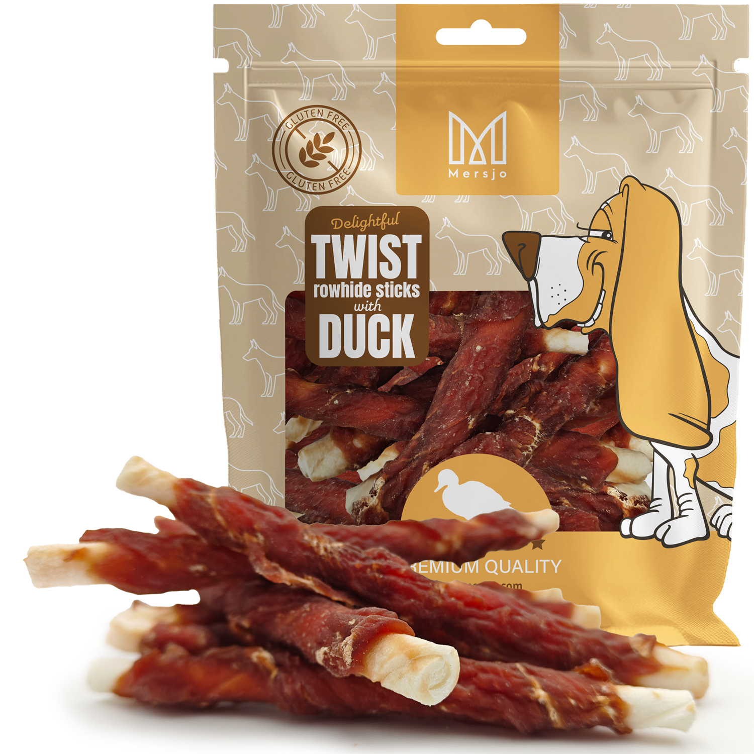 Pochoutka pro psy - tyčinky z hovězí kůže obalené kachním masem Mersjo 500g