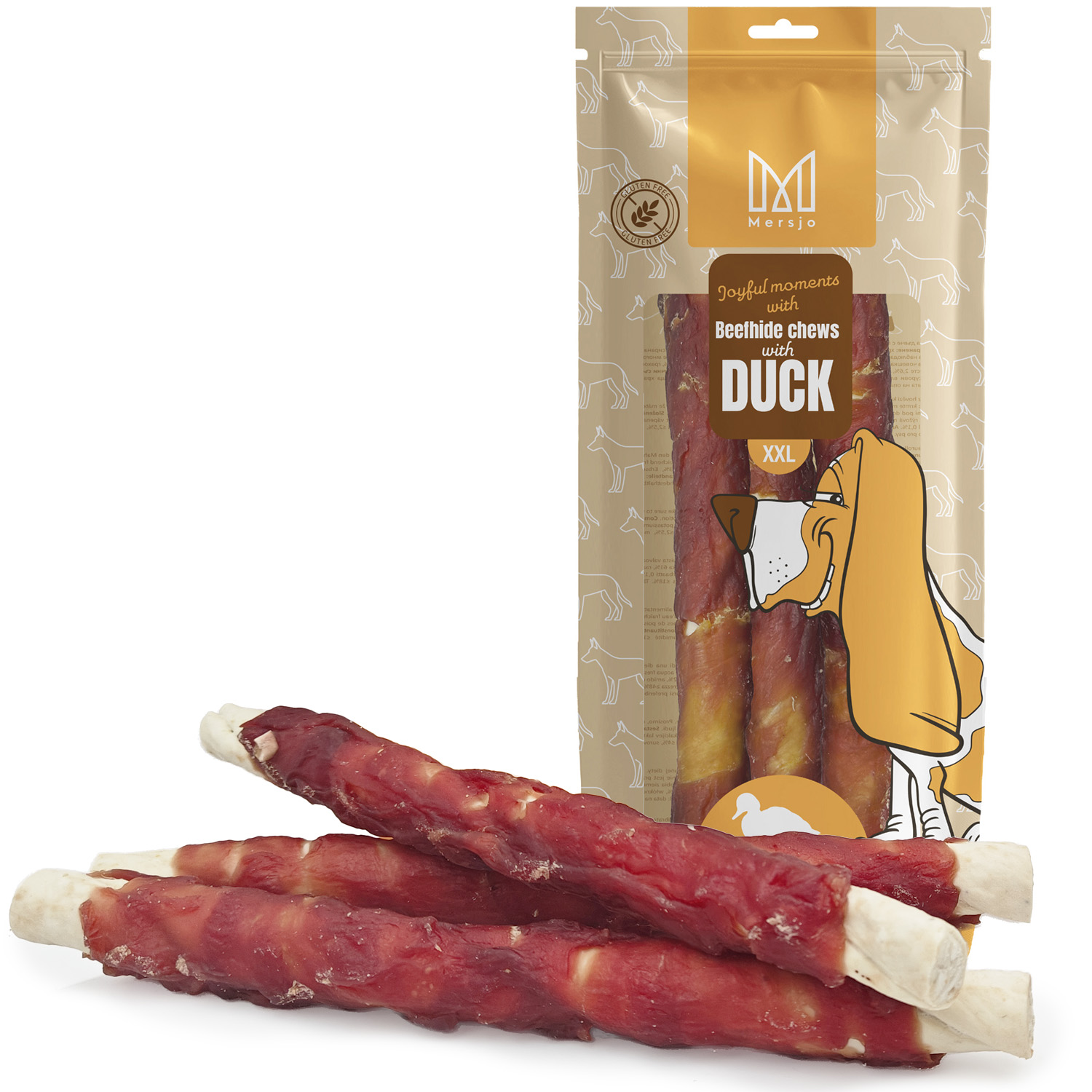 MERSJO žvýkací pamlsek z hovězí kůže s kachními prsy 240g